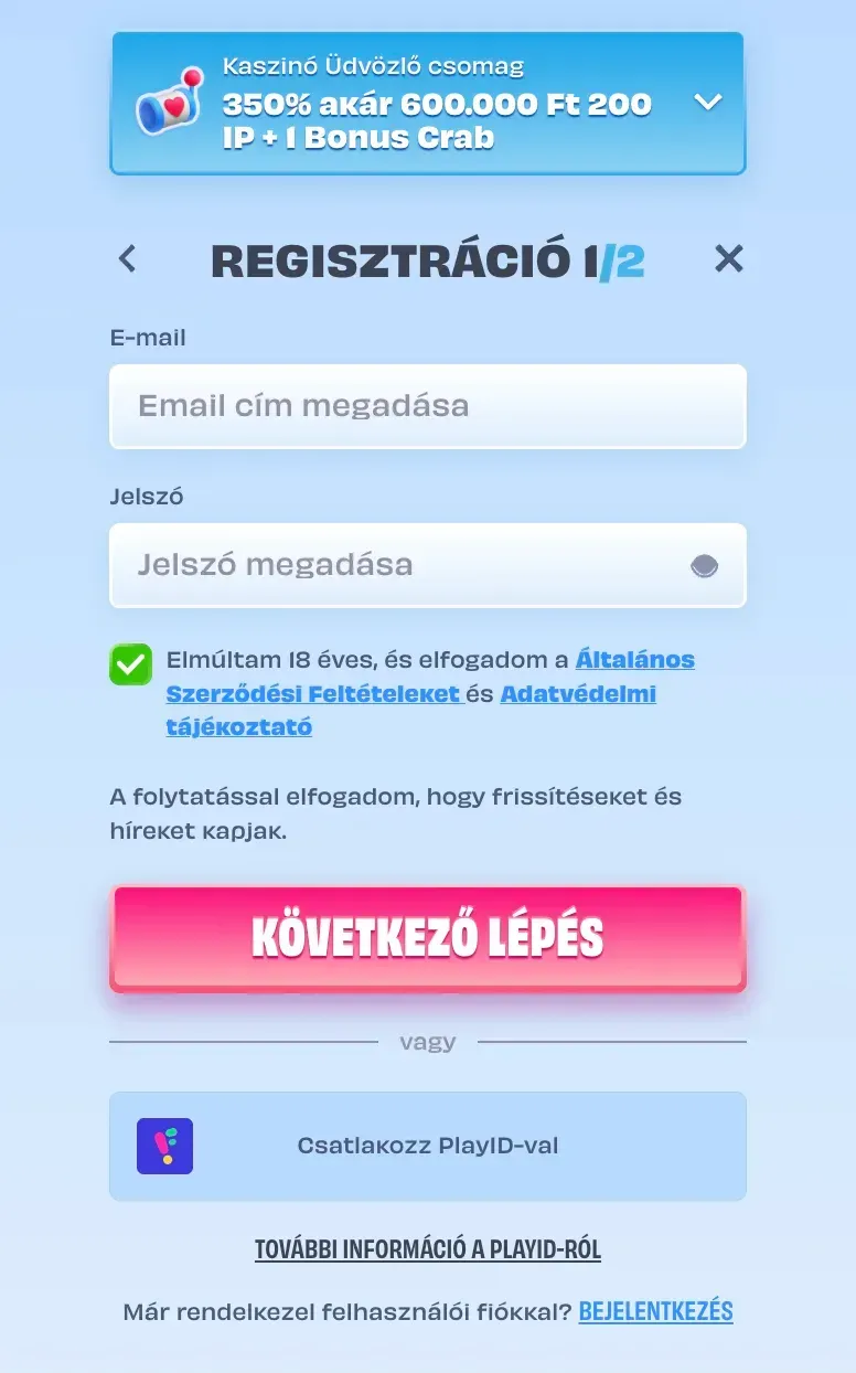 Regisztrációs űrlap az Onlyspins casino